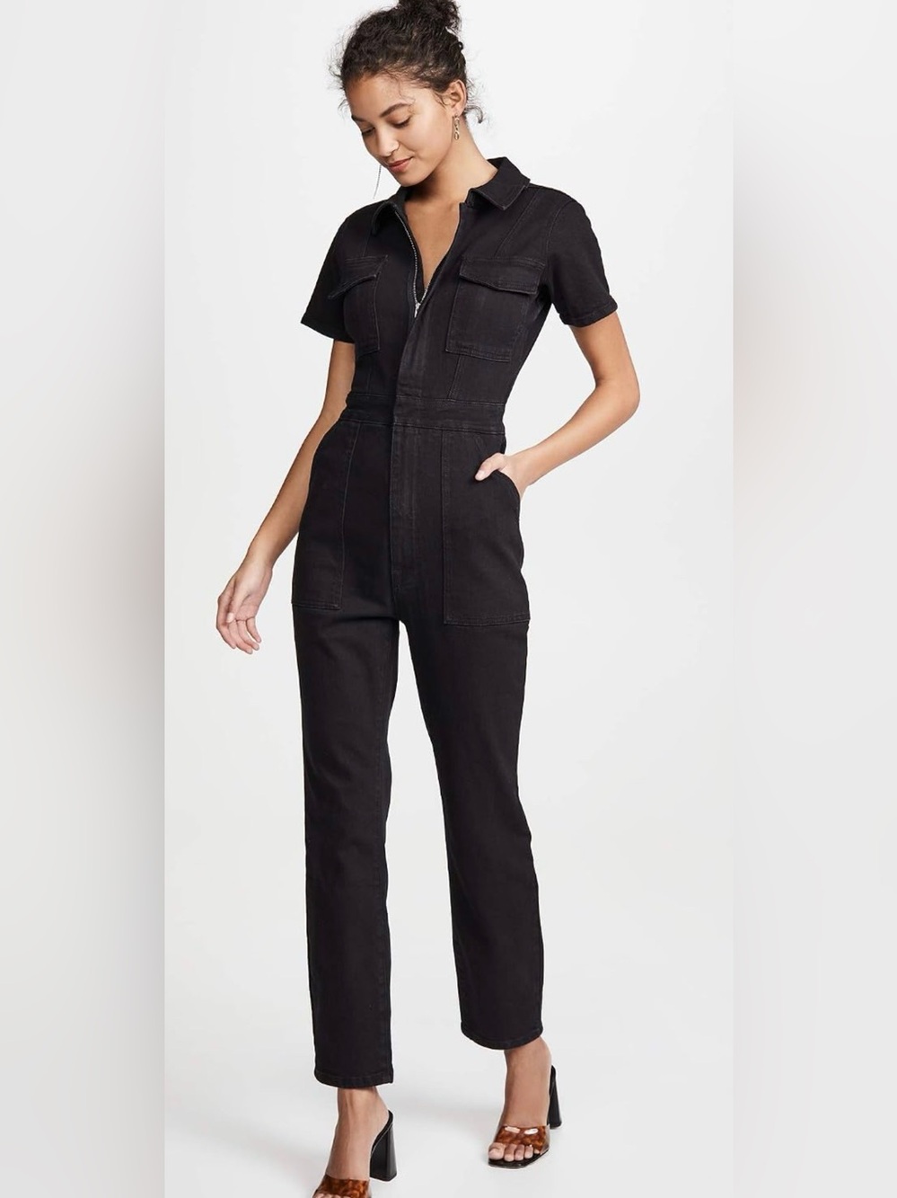 Good American Rinsed Denim Fit For Success Jumpsuit With Hidden Front Zipper